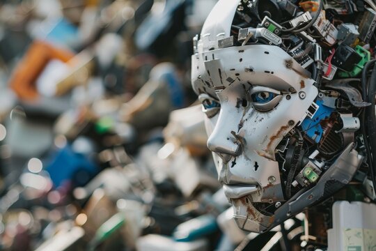 Recycled Robot Face in a Junkyard