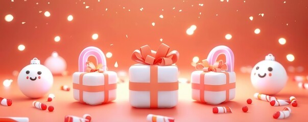 Festive scene with prank candy wrapped like presents, holiday prank, playful