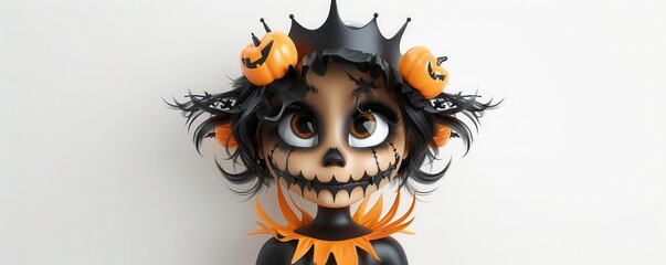 Fototapeta premium Girl in a spooky queen costume with a dark crown, spooky outfit, regal