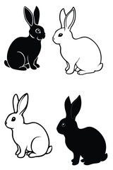 set of rabbits silhouettes