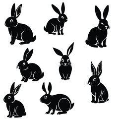 set of rabbits silhouettes