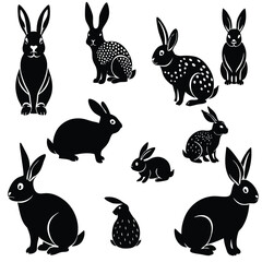 set of rabbits silhouettes