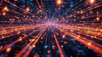 Fototapeta premium Futuristic Grid Landscape With Orange Lines