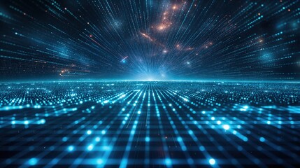 Obraz premium Futuristic Grid Landscape With Starry Sky