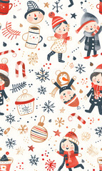 2D illustrated New Year card in a cute graphic style seamless pattern.