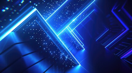 Futuristic Blue Neon Tunnel with Reflective Floor