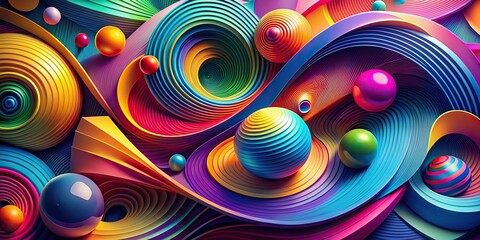 Colorful abstract geometric shapes and swirling lines form a vibrant and modern background perfect for advertising and marketing campaigns that demand attention.