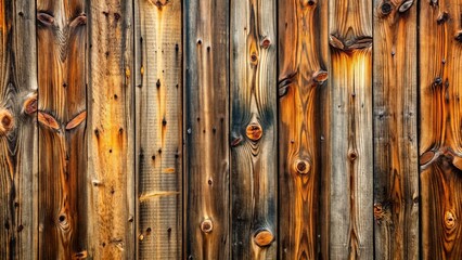Aged wooden wall with distressed surface, exposed knots, and vertical cracks, evoking a sense of rustic, weathered authenticity.