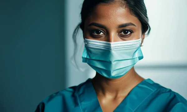 Focused medical worker in face mask showing determination