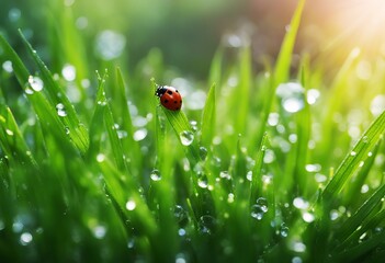 on soft dew view coccinellidae nature ng water drops ladybug animal beauty panoramic waterdrop fresh spring macro grass summer wallpaper droplets morning focus juicy natural a