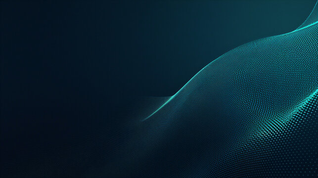 Abstract 3d teal blue flow wave on dark background. Digital data structure. Future mesh or soundgrid. Futuristic technology concept. Backdrop for design banner, poster, business card