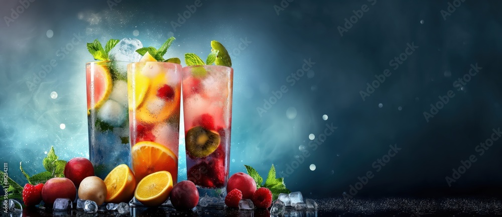 Poster colorful drinks on a dark background