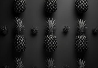 Black pineapple pattern against a blanck background.flat lay