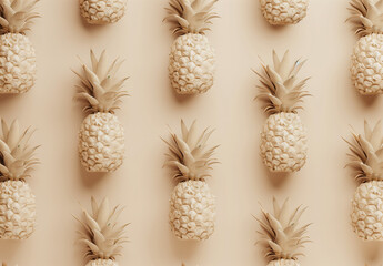 Beige pineapple pattern against beige background.Flat lay