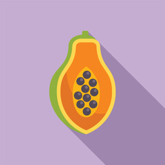 Ripe papaya fruit showing seeds inside flat design icon for food apps and websites