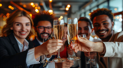 Business team celebrating success with champagne toast