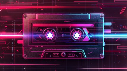 Retro Cassette Tape With Neon Lights