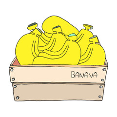 Illustration of a bunch of yellow bananas in a wooden box