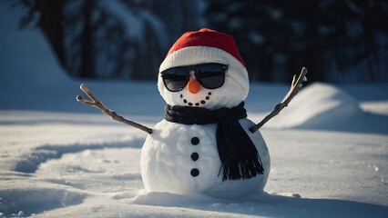 Obraz premium christmas in july Snowman with sunglasses in the summer 