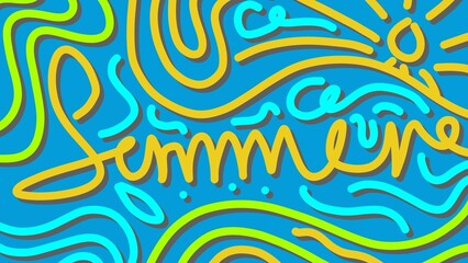 Summer doodle art with blue background.
