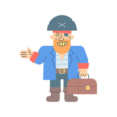 Pirate points hand holding suitcase and smiling