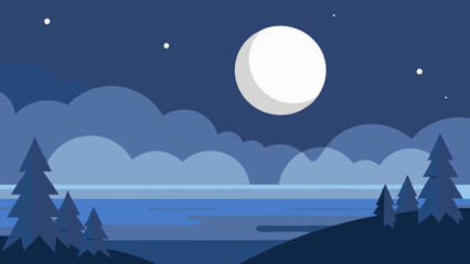 Vector illustration of a moonlit seascape