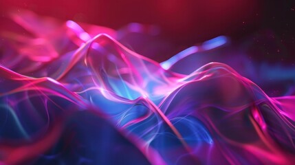 Abstract beauty pink and blue waves on a black background with a bright light in the middle