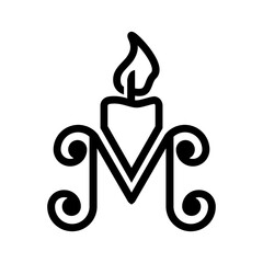 letter M logo symbol and candle on white background