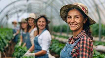 Farming, portrait of group of women in greenhouse and sustainable small business in agriculture. Happy farmer team at vegetable farm, agro career growth and diversity with eco friendly organic plants