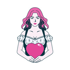 girl with pink heart on a white background