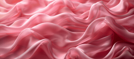 Fototapeta premium Abstract pastel pink silk fabric waves luxury drapes smooth soft flowing background modern valentine elegant dreamy design material banner copy space