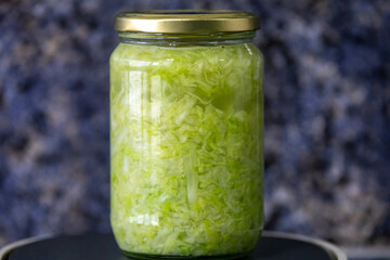 Cabbage sauerkraut fermented in brine, natural probiotic