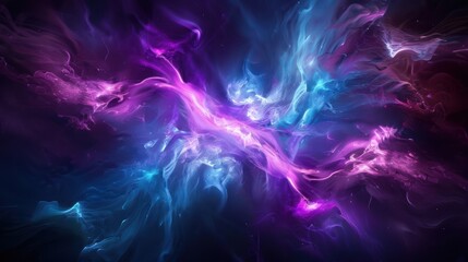 Abstract Colorful Smoke Swirls in Space - Vibrant Purple and Blue Nebula with Stars