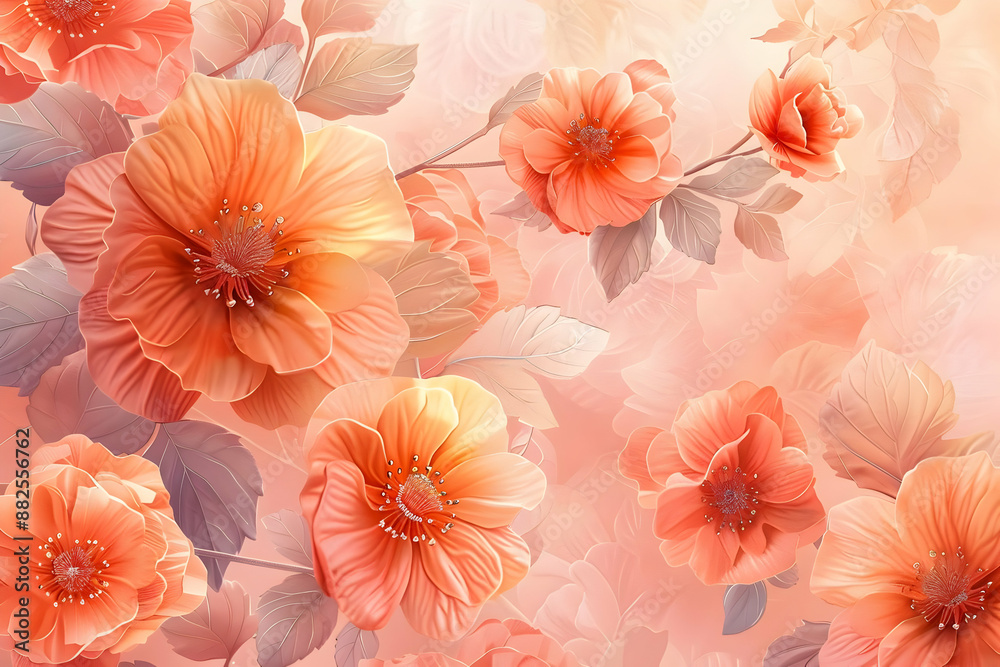 Poster Peach Floral Illustration Background