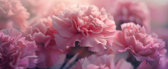 Fototapeta premium Pink carnation flower bouquet, closeup texture and background, soft and delicate