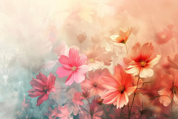 Delicate Pink and Peach Cosmos Flowers Abstract Background