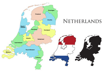 Fototapeta premium Netherlands administrative divisions. Netherlands flag and map illustration vector. 