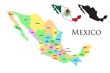 MEXICO administrative divisions. MEXICO flag and map illustration vector. Districts of MEXICO