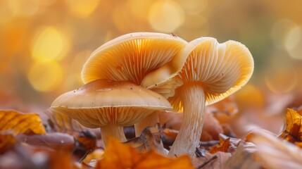 Mushrooms Picture Reference. Macro Photography of Honey Fungus with copy space.