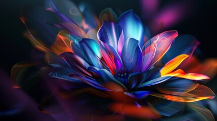 beautiful abstract colorful flower. ultrawide 21:9 wallpaper background perfect for oled display with vibrant colors on dark. for ads web design, prints and copy