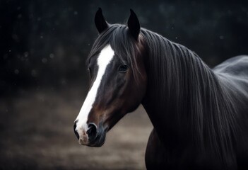 Obraz premium of equestrian mammal bit portrait breed bay black stallion horse fasthorse warm brown closeup background