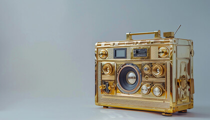 Golden Radio Isolated on a white Background with copy space for the text. Concept of World Radio Day, 7 May