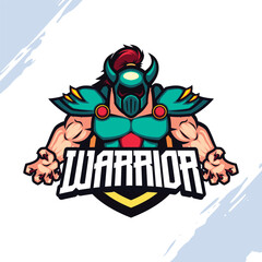 Muscular Warrior in Emerald Green Armor Vector Mascot