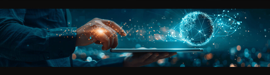 Businessman Using Tablet with AI Technology to Generate Text Image and Speech on Global Network for Business Growth and Innovation in Digital Space