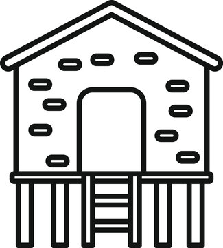 recommend clip art: Line drawing of a stilt house with a ladder on wooden pillars