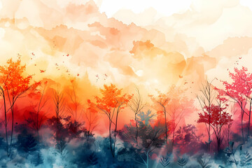 Watercolor Autumn Forest Illustration