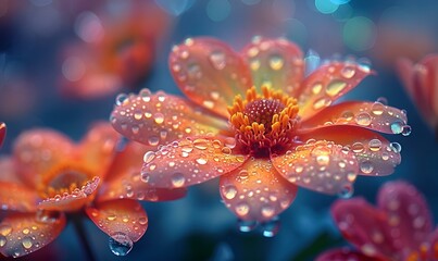 a close up of a flower with water droplets on it.