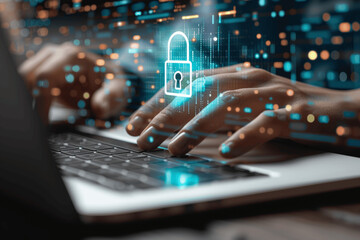 Businessman Ensures Cybersecurity with Secure Laptop Login Enhanced by Encryption and Authentication for Data Protection in the Digital Age