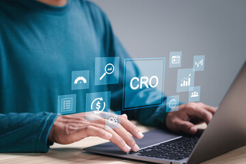 CRO, conversion rate optimization concept, Adjusting the website to be more efficient To convert website visitors into customers, The process of increasing the percentage of conversions on website