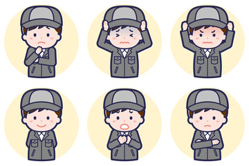 男性工場作業員のポーズセット_05